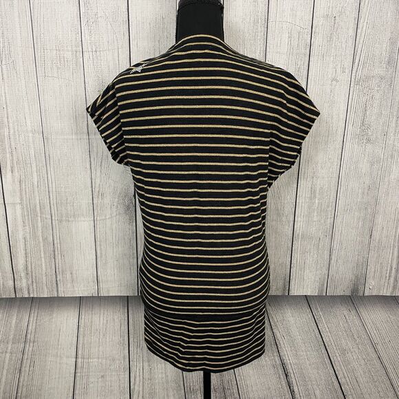 John Galliano Women's Medium Black & Gold Striped Designer Stretch Blouse Y2K - Picture 5 of 9